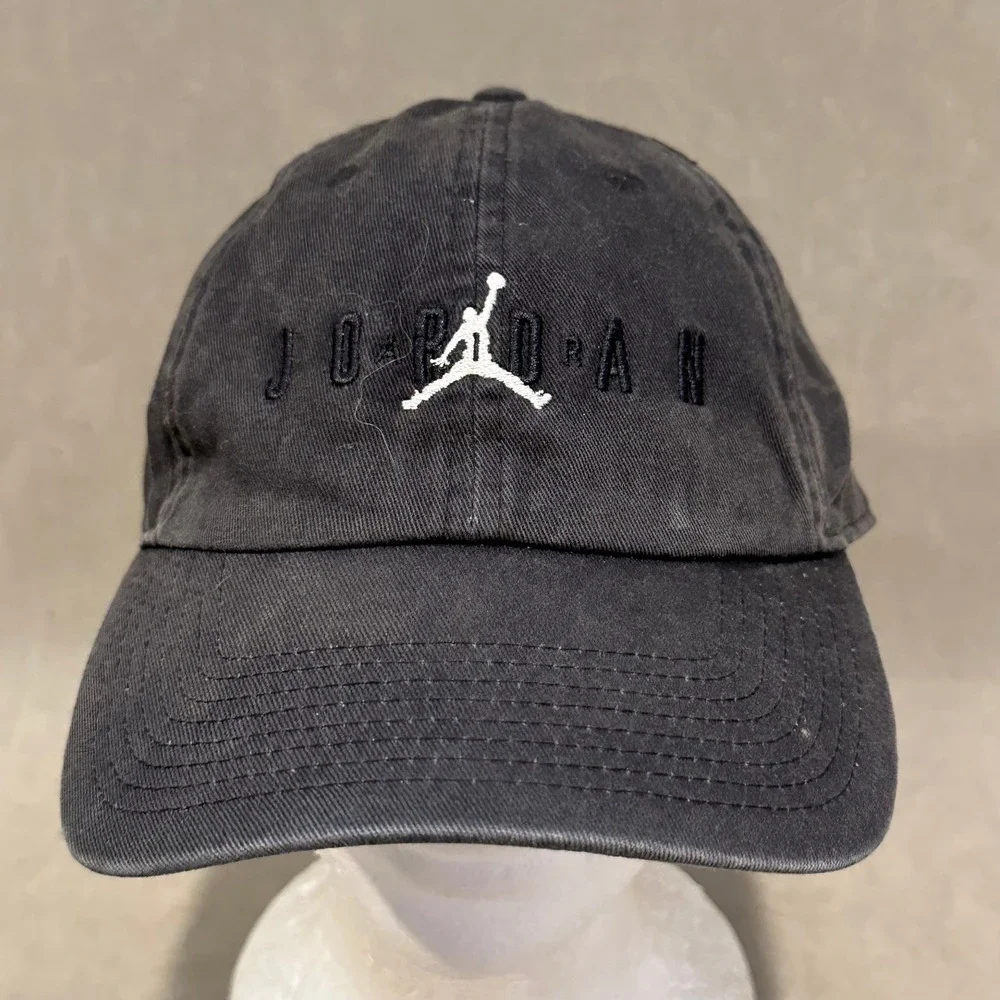 Jordan Jumpman Black Washed Cotton Adjustable Strapback Dad Hat Baseball Cap
